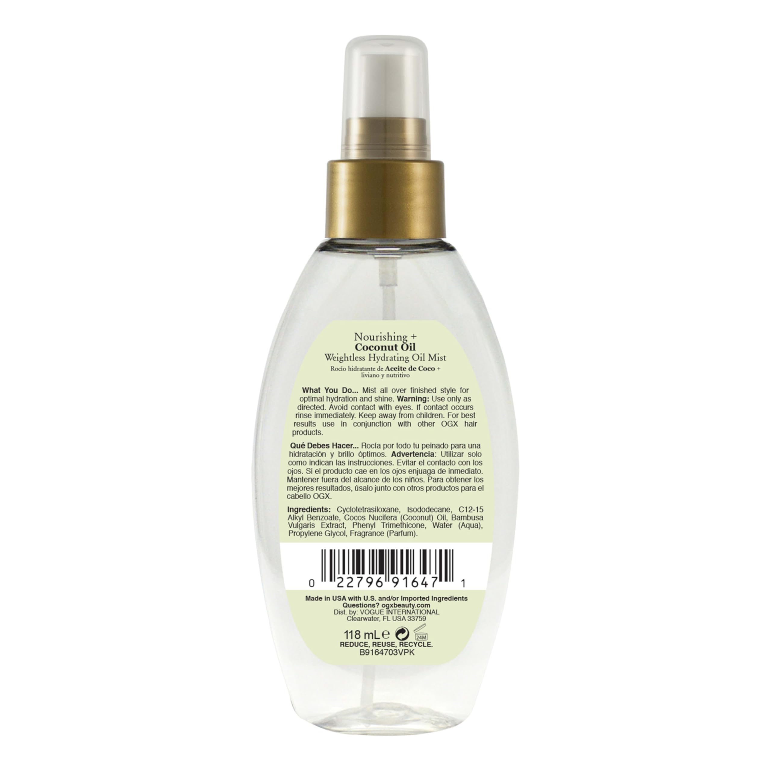 OGX ingredient label close-up showing coconut oil and bamboo extract