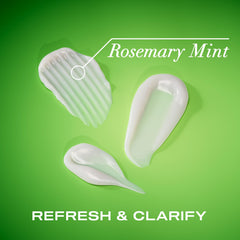 OGX label close-up highlighting rosemary, peppermint, and witch hazel benefits
