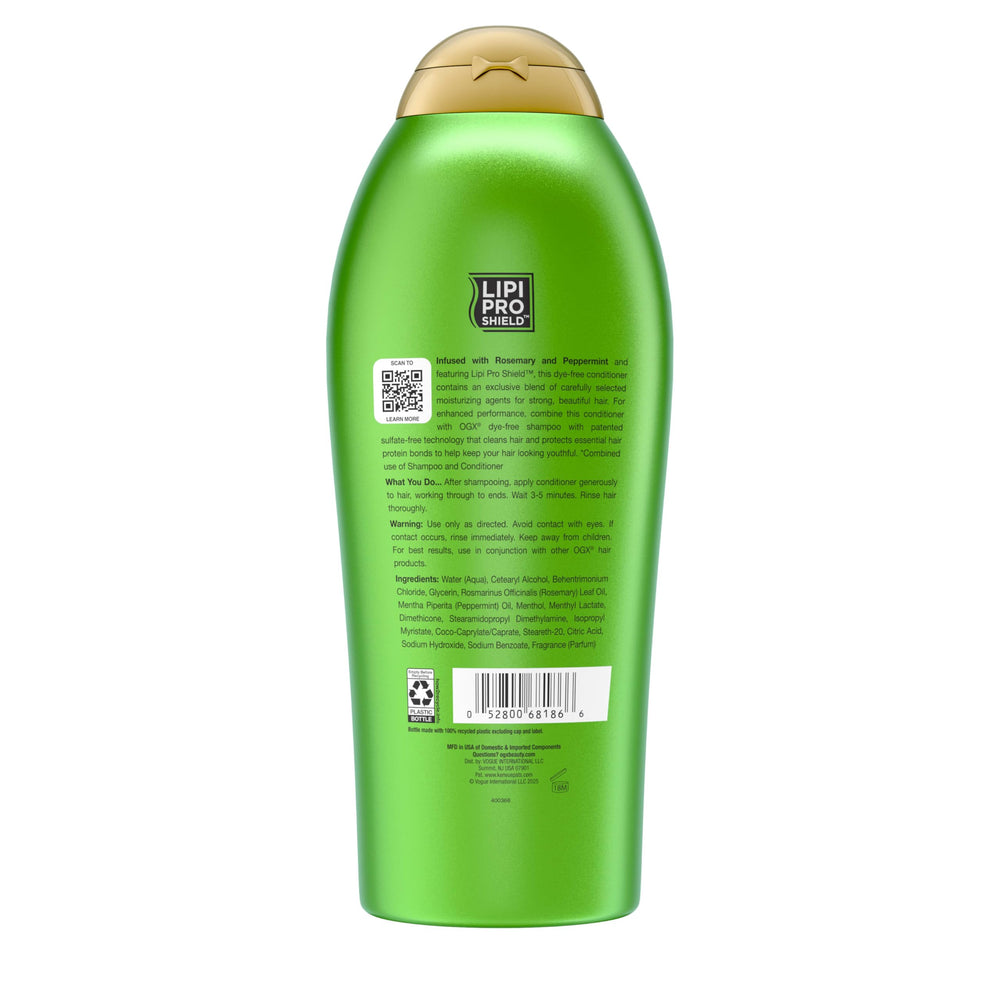 OGX bottle on bathroom shelf in lifestyle scene showing fresh scent and daily-use benefit