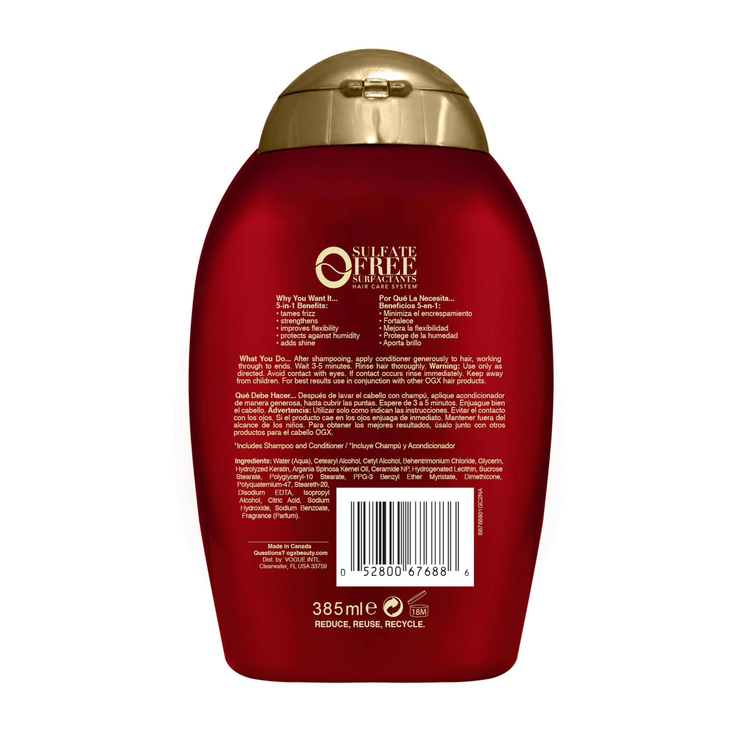 OGX rinsed hair back view showing smooth, frizz-controlled finish