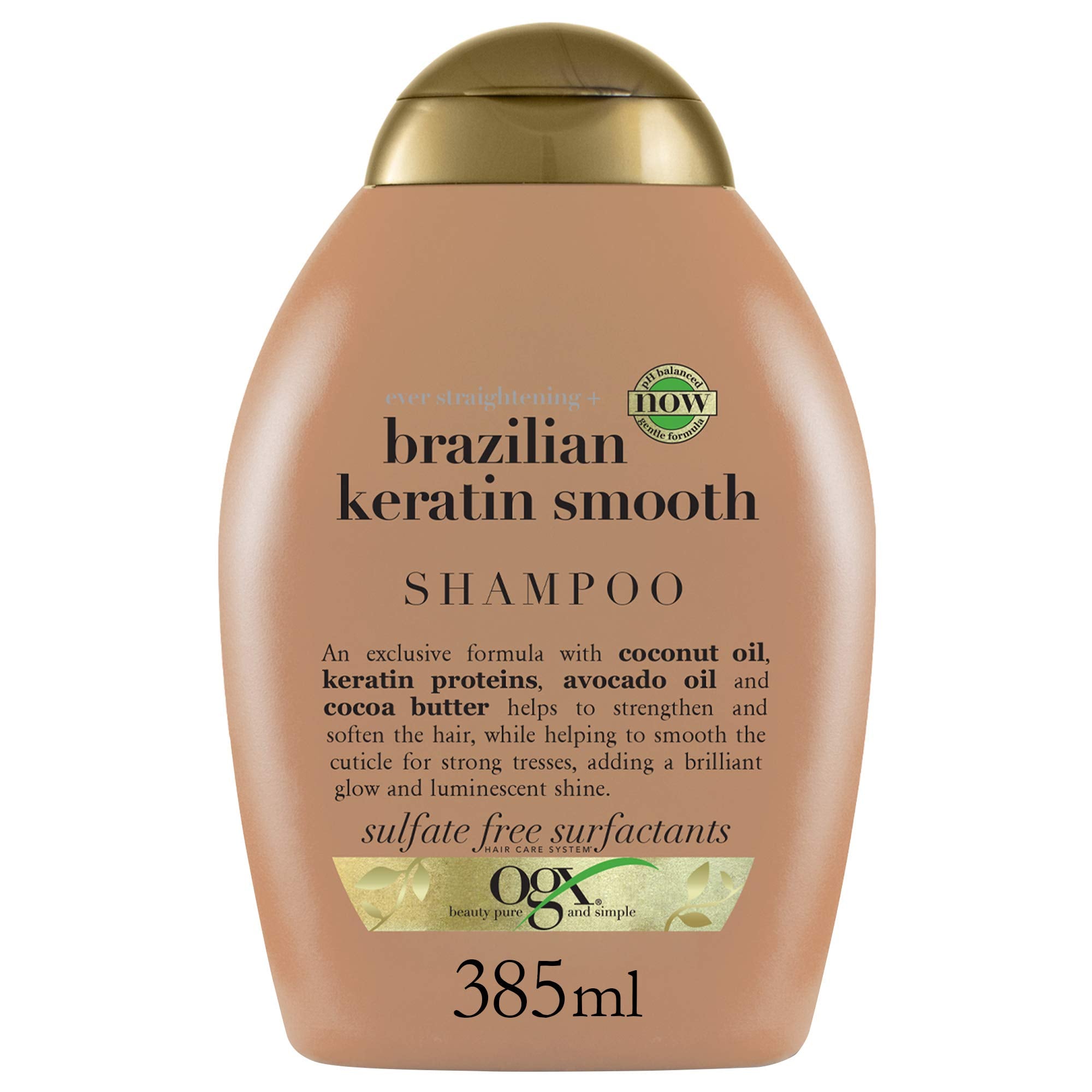 OGX bottle front packaging showing product name and smoothing benefit