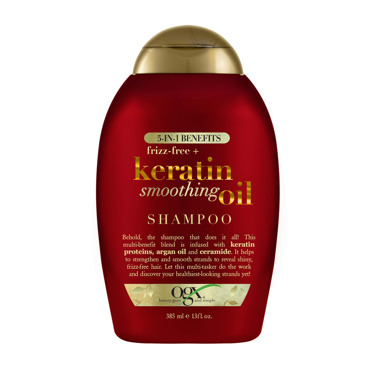 OGX bottle front view showing label and 13 fl oz size for clear product identification