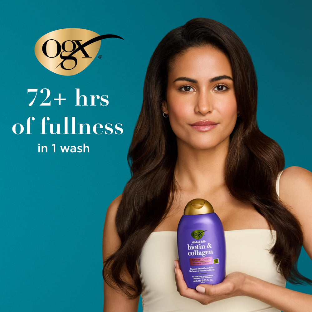 OGX hair after use showing fuller-looking, lifted volume
