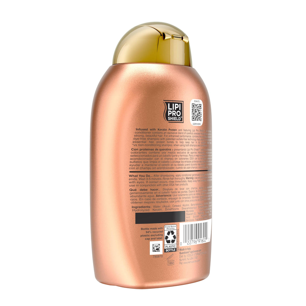 OGX before-and-after hair smoothing comparison showing reduced frizz and shine