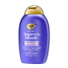 OGX shampoo lathering on blonde hair showing pigment and cleansing