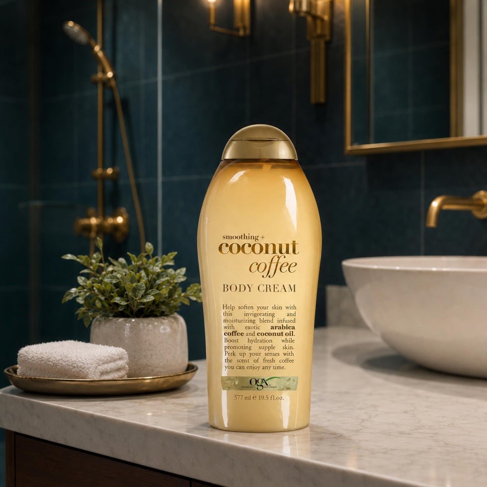 OGX coconut oil spoon image showing nourishing oil that helps soften skin