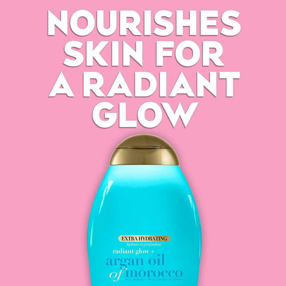 OGX argan oil and silk proteins ingredient display, highlights nourishing components