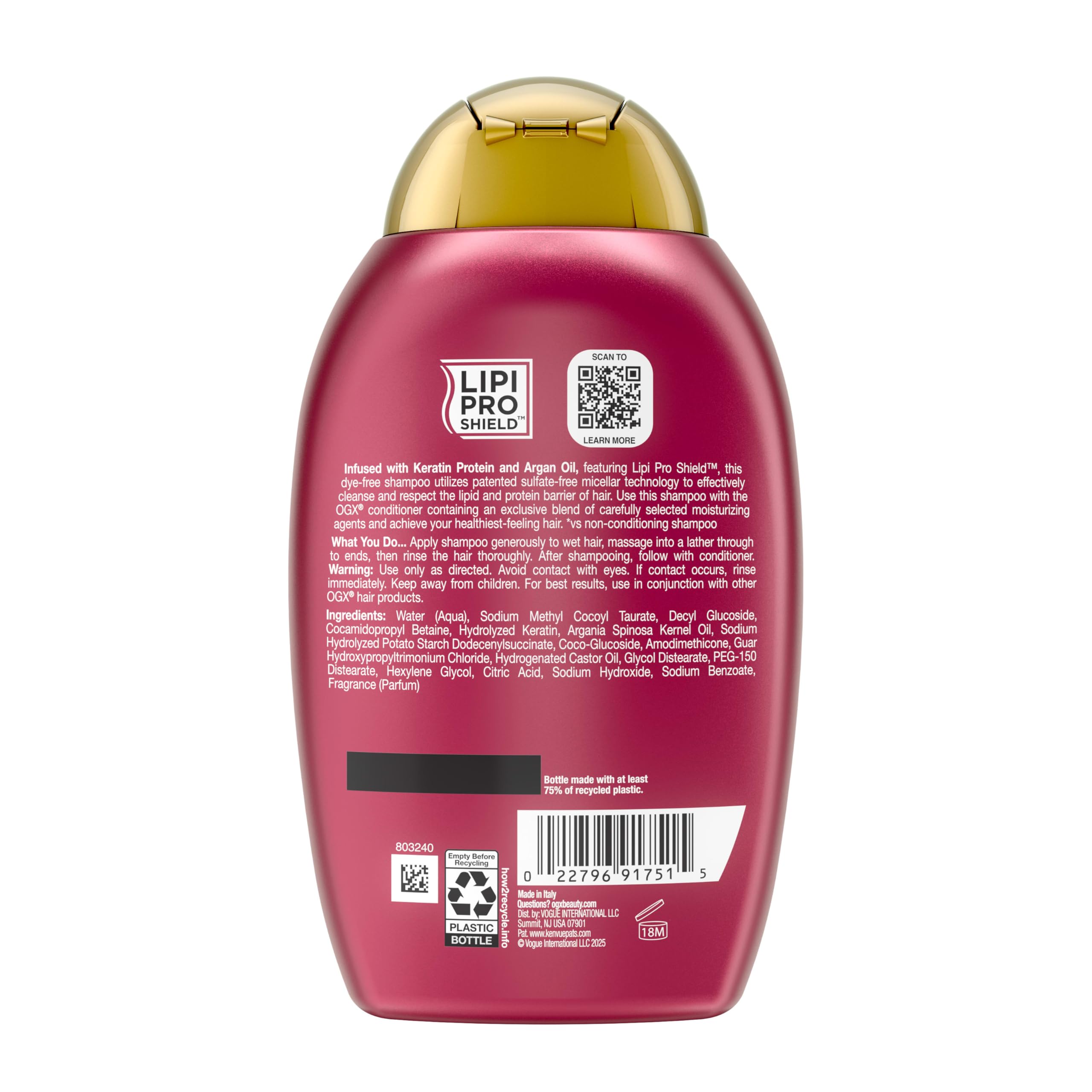 OGX argan oil ingredient display illustrating smoothing and conditioning benefits