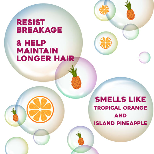 OGX label close-up on keratin oil shampoo highlighting ingredient callouts