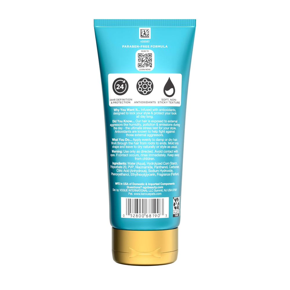 OGX gel on bathroom shelf in lifestyle scene for everyday use