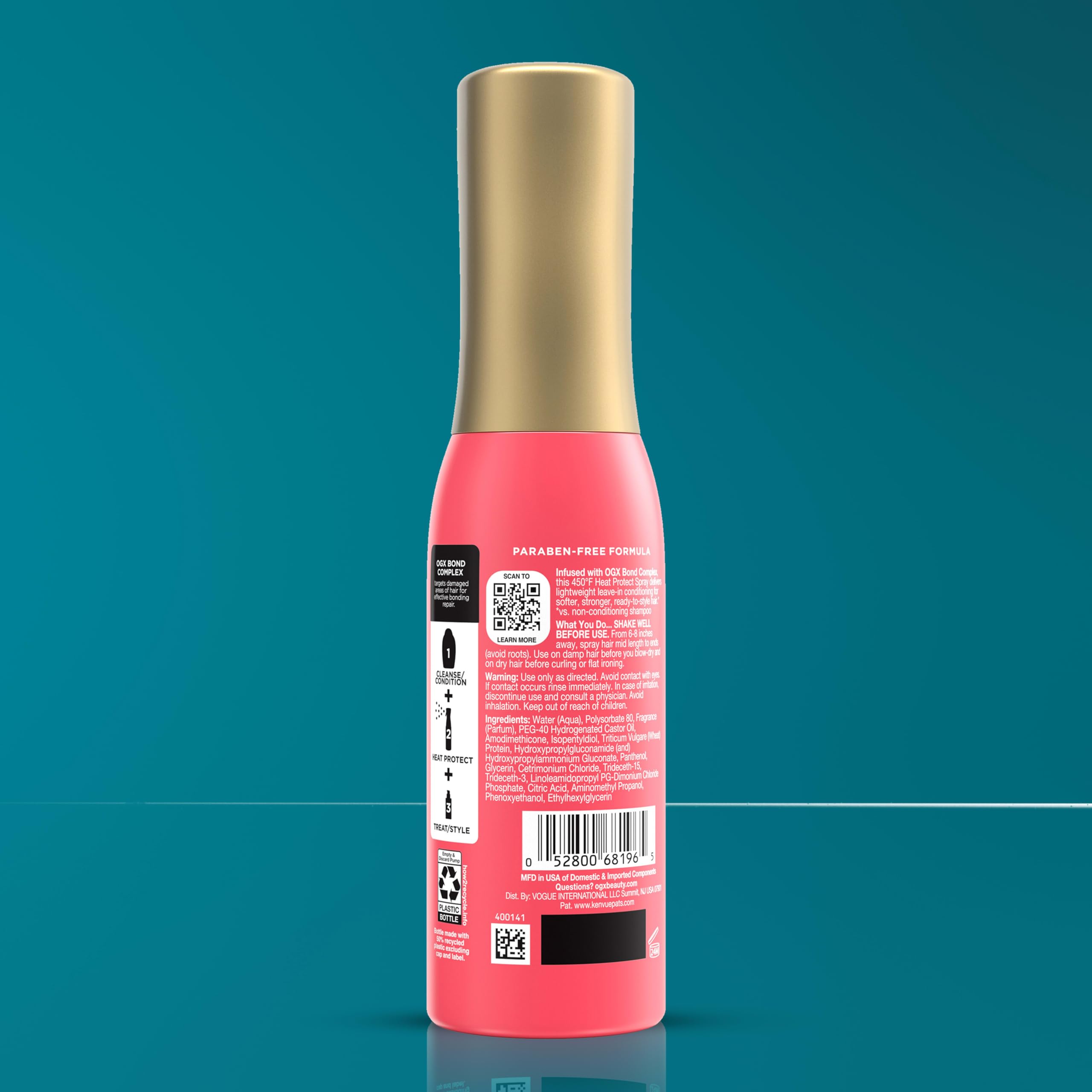 OGX on a styling station showing ready-to-style hair protection benefit