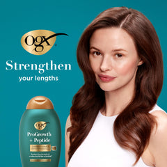 OGX ProGrowth + Peptide bottle with recycling icon illustrating sustainable packaging