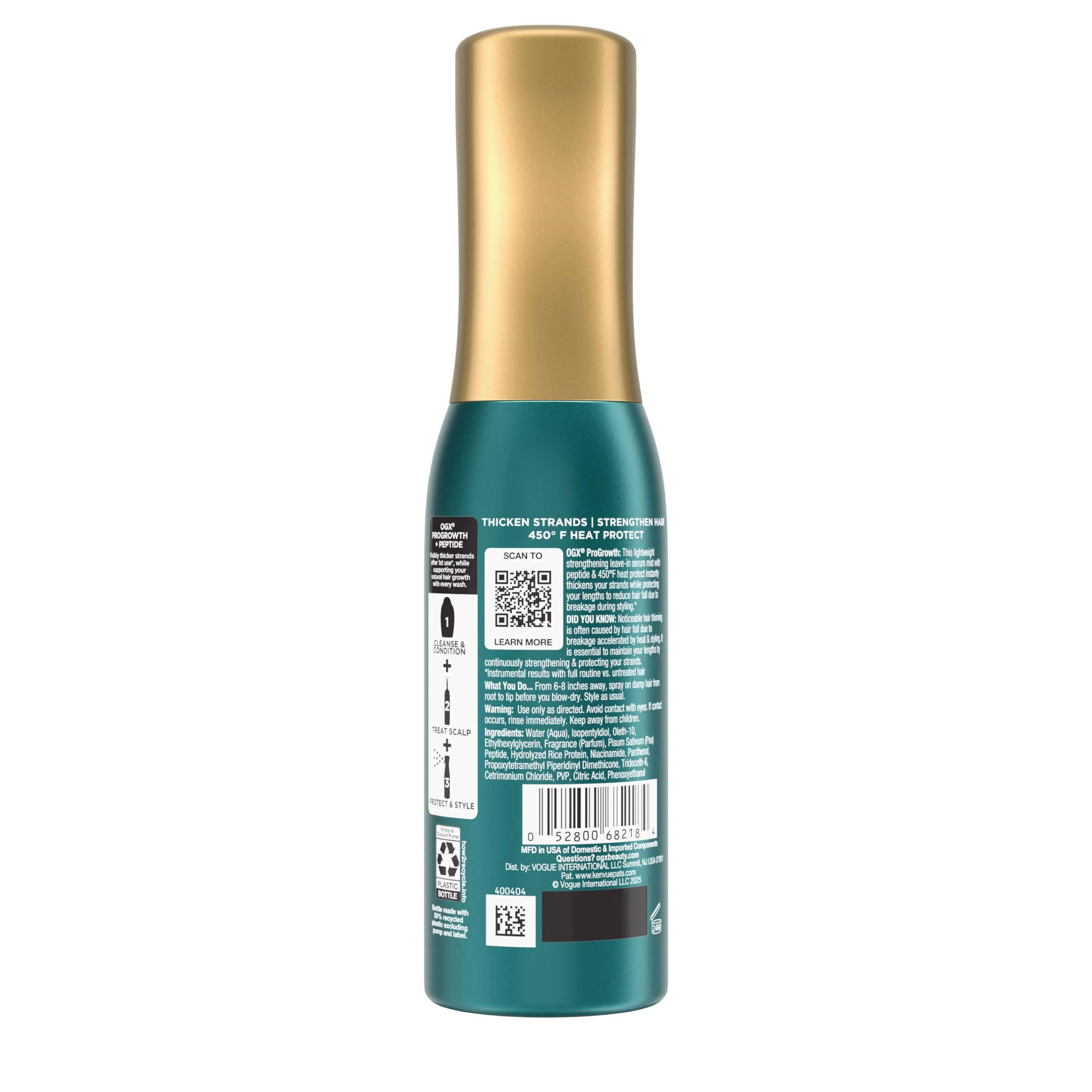 Recycled bottle marking on OGX packaging promoting sustainable 50% recycled plastic