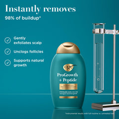 OGX ProGrowth shampoo being dispensed into hand for gentle lathering