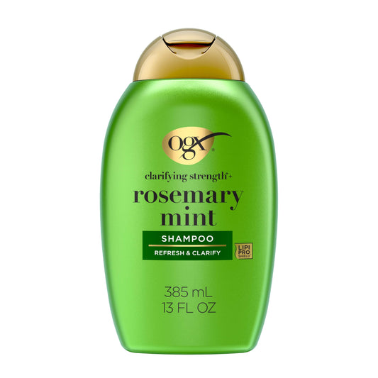 OGX front packaging showing rosemary mint bottle and brand appeal