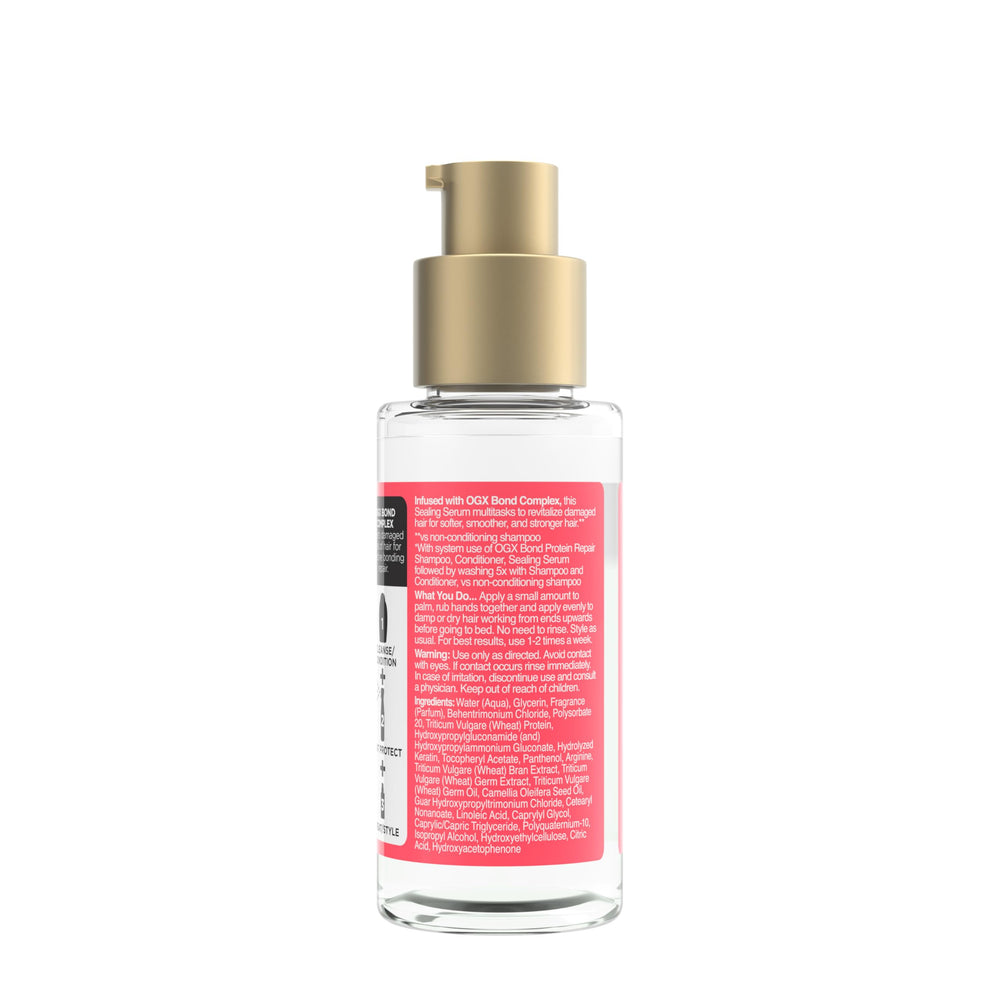 OGX model with smoother, shinier hair after using the sealing serum