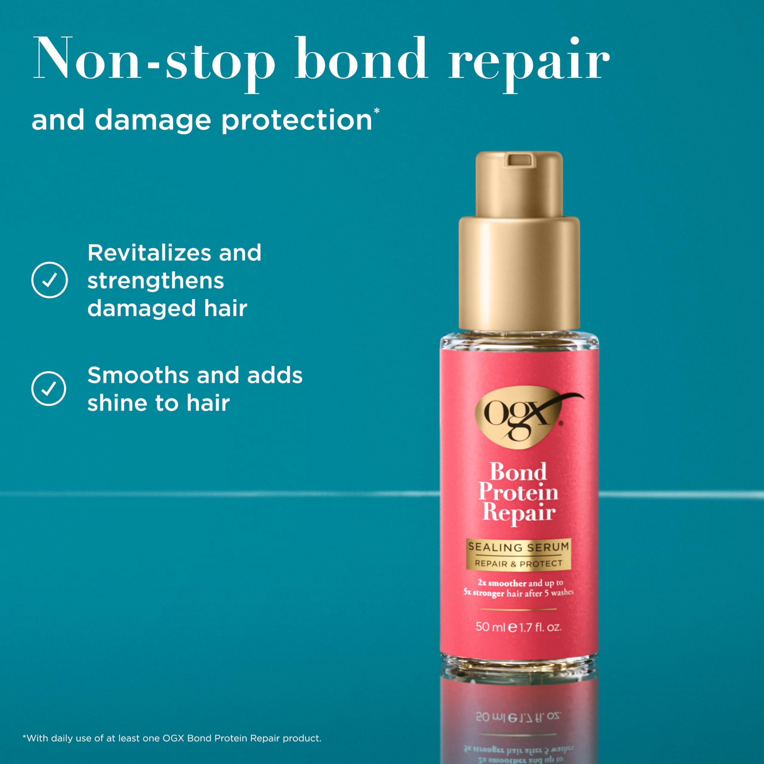 OGX texture drop on fingertip showing lightweight serum for smooth application