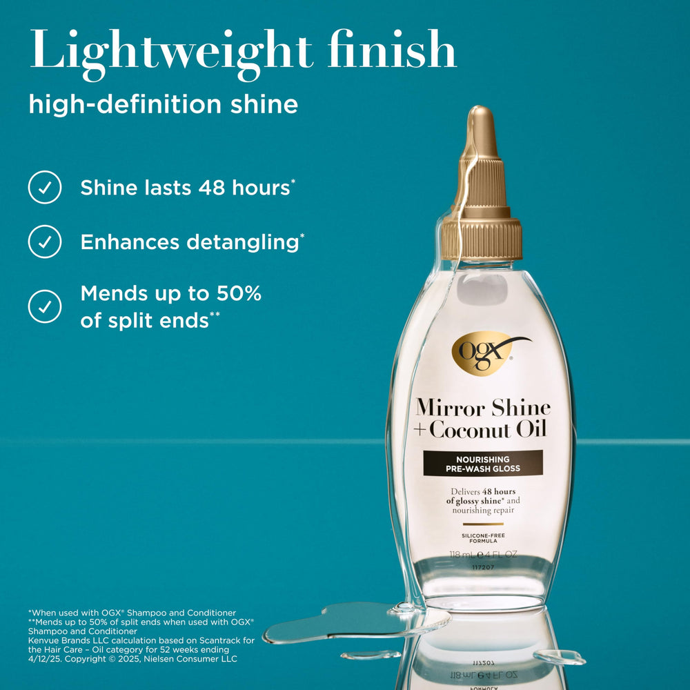 OGX product texture with coconut oil, showing lightweight moisturizing benefit