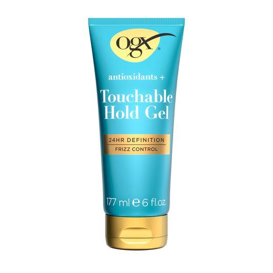 OGX front label of Touchable Hold Gel showing product benefits