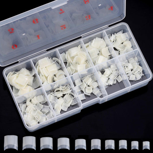 Ohlove front box of 500 clear tips showing organized compartments for quick access