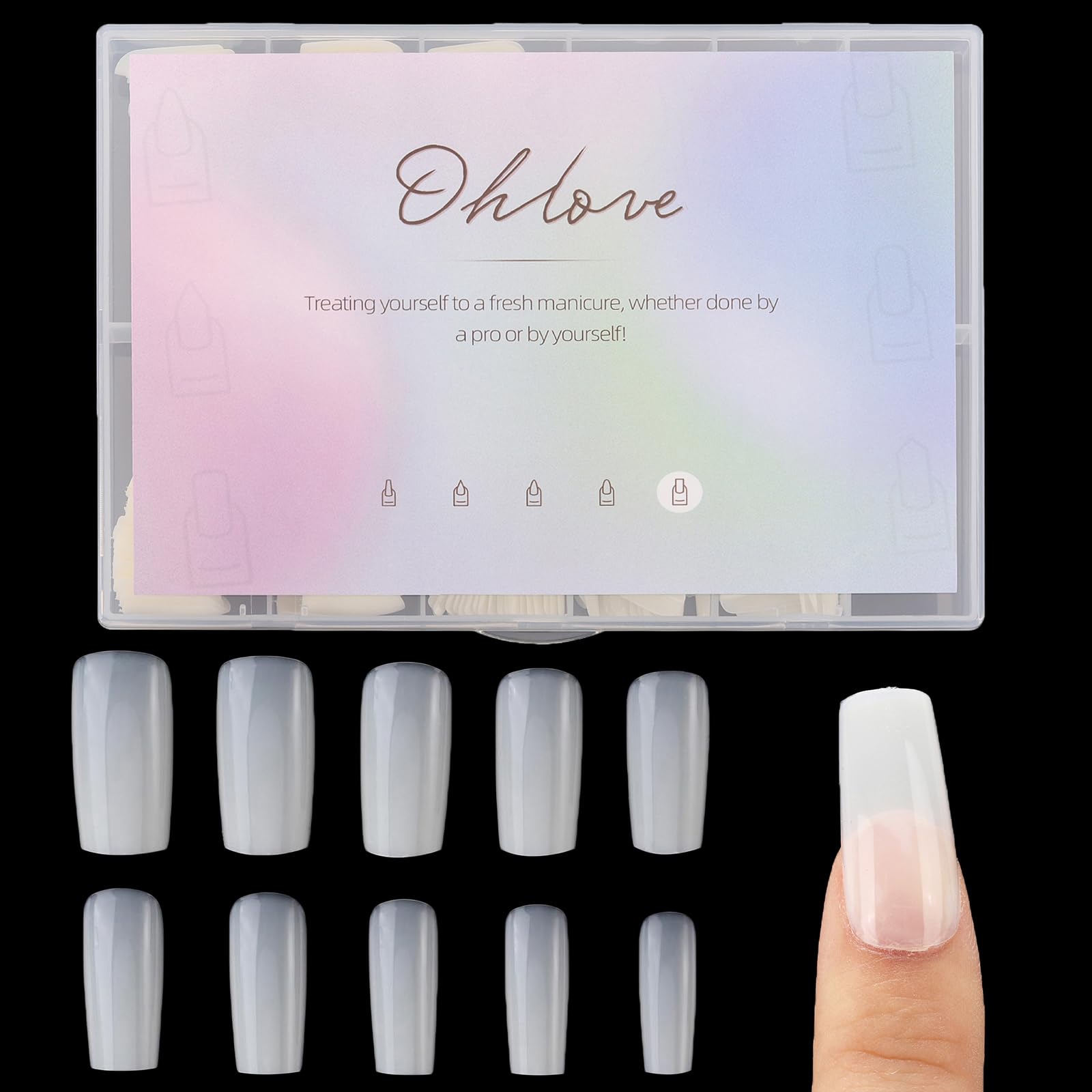 Ohlove front packaging case showing natural full-cover tips for easy storage