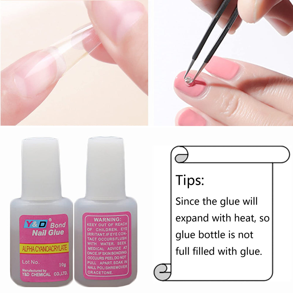 Ohlove glue being applied to a false nail tip for neat adhesion benefit