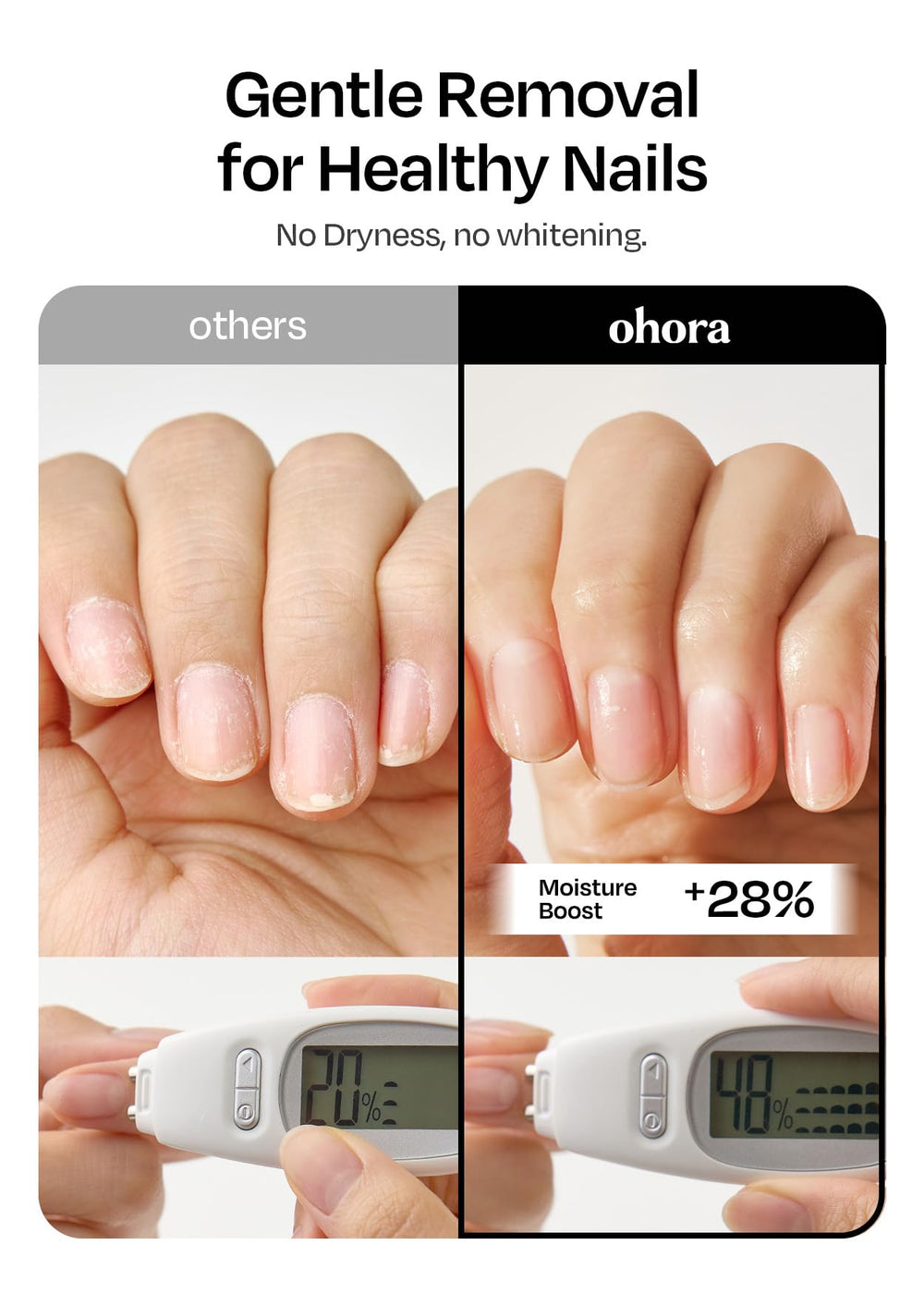 ohora being applied under a press-on nail demonstrating gentle lift and precise control