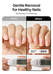 ohora being applied under a press-on nail demonstrating gentle lift and precise control