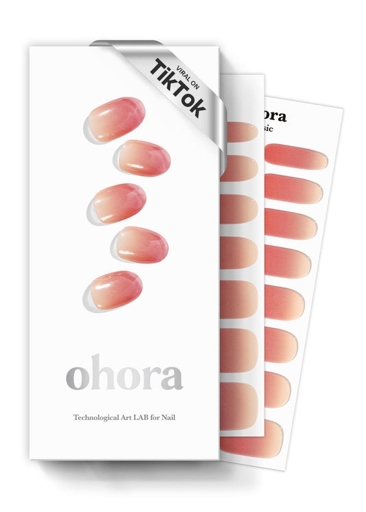 ohora front box showing red ombré strips and included tools for easy salon results