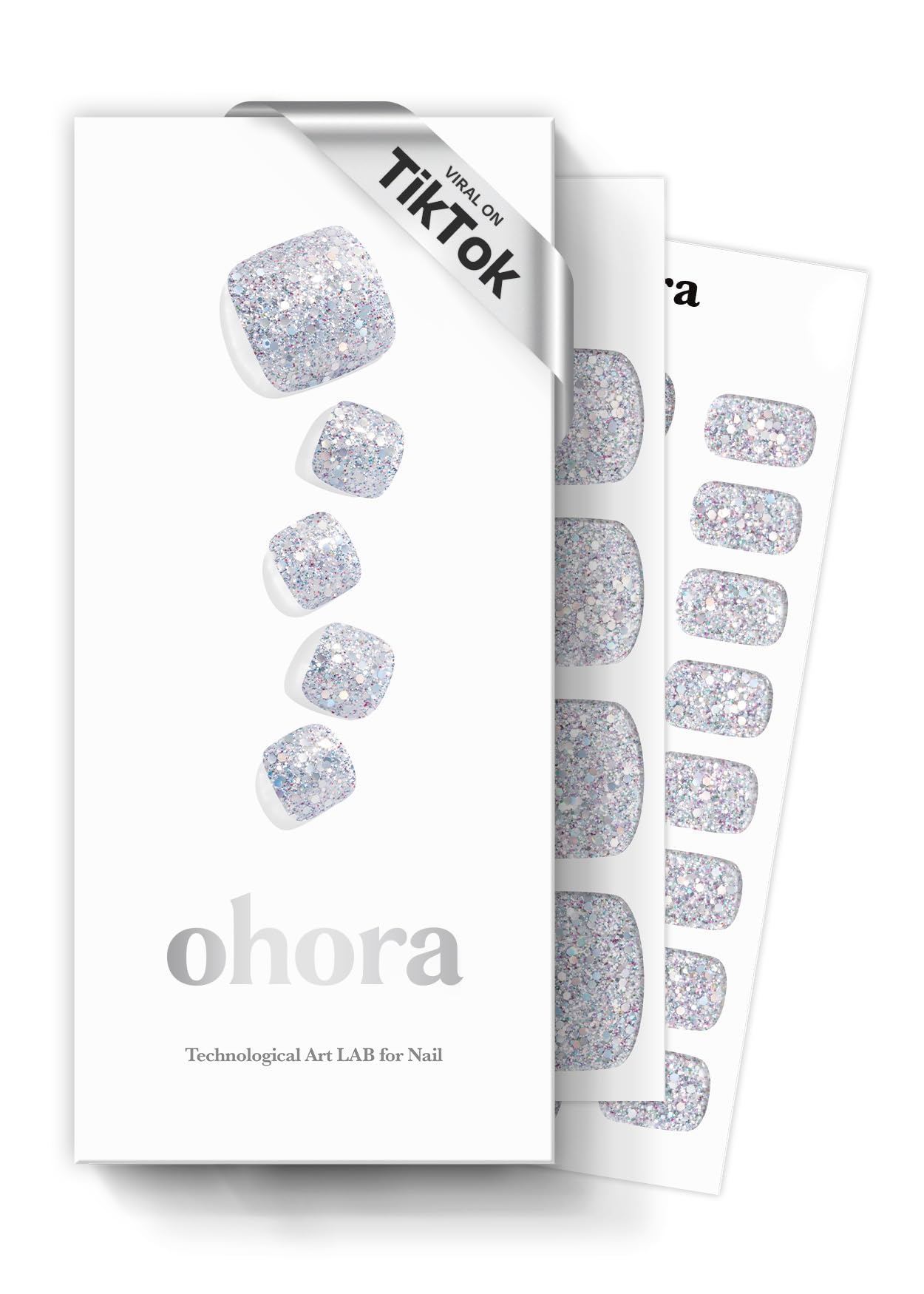 ohora front packaging displaying glitter shower finish and included tools for easy use