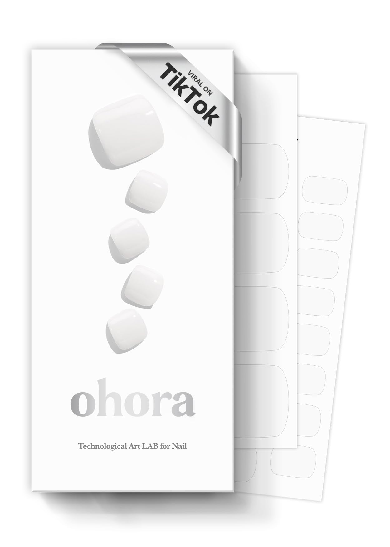 ohora front packaging showing white pedi strips and included tools for neat results