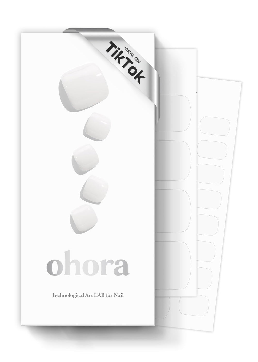 ohora front packaging showing white pedi strips and included tools for neat results