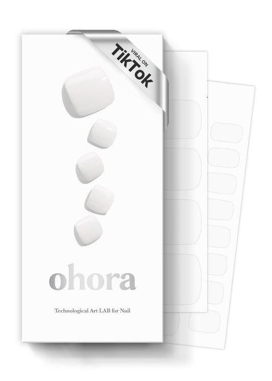 ohora front packaging showing white pedi strips and included tools for neat results