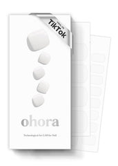 ohora front packaging showing white pedi strips and included tools for neat results