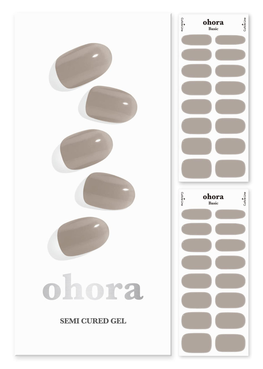 ohora front packaging showing N Bare Gray kit and included tools for easy application