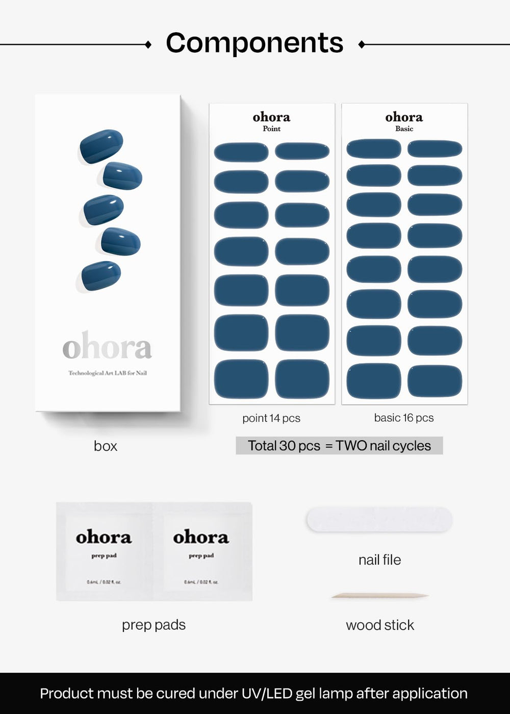 ohora kit contents with prep pads, file and stick for complete set