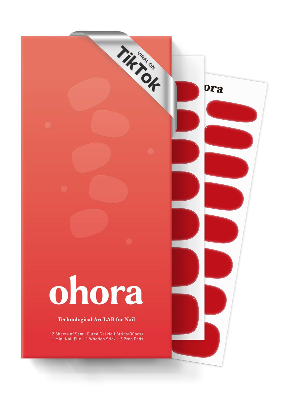 ohora front packaging showing N Hot Cherry kit and included tools for easy application