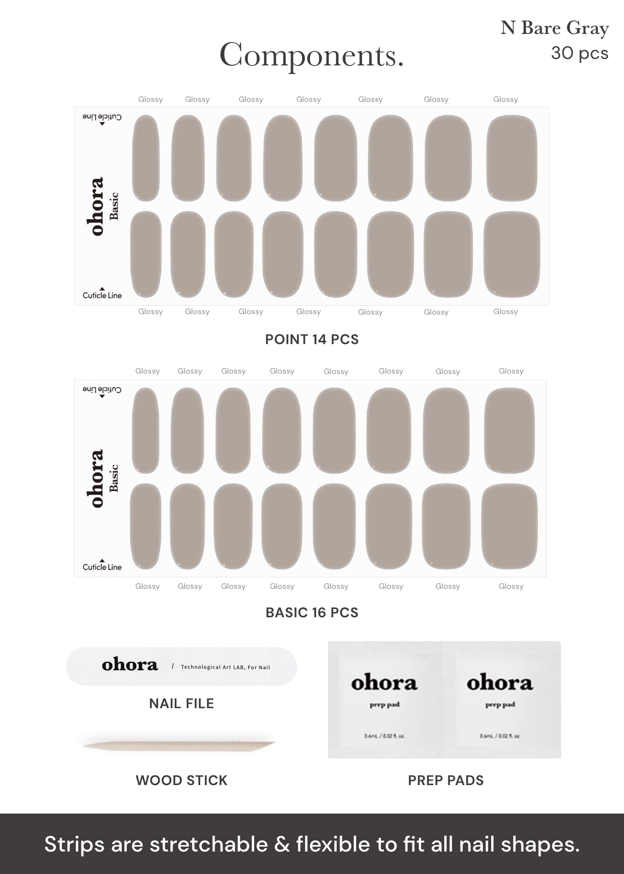ohora size comparison layout showing 15 sizes for a precise fit on any nail