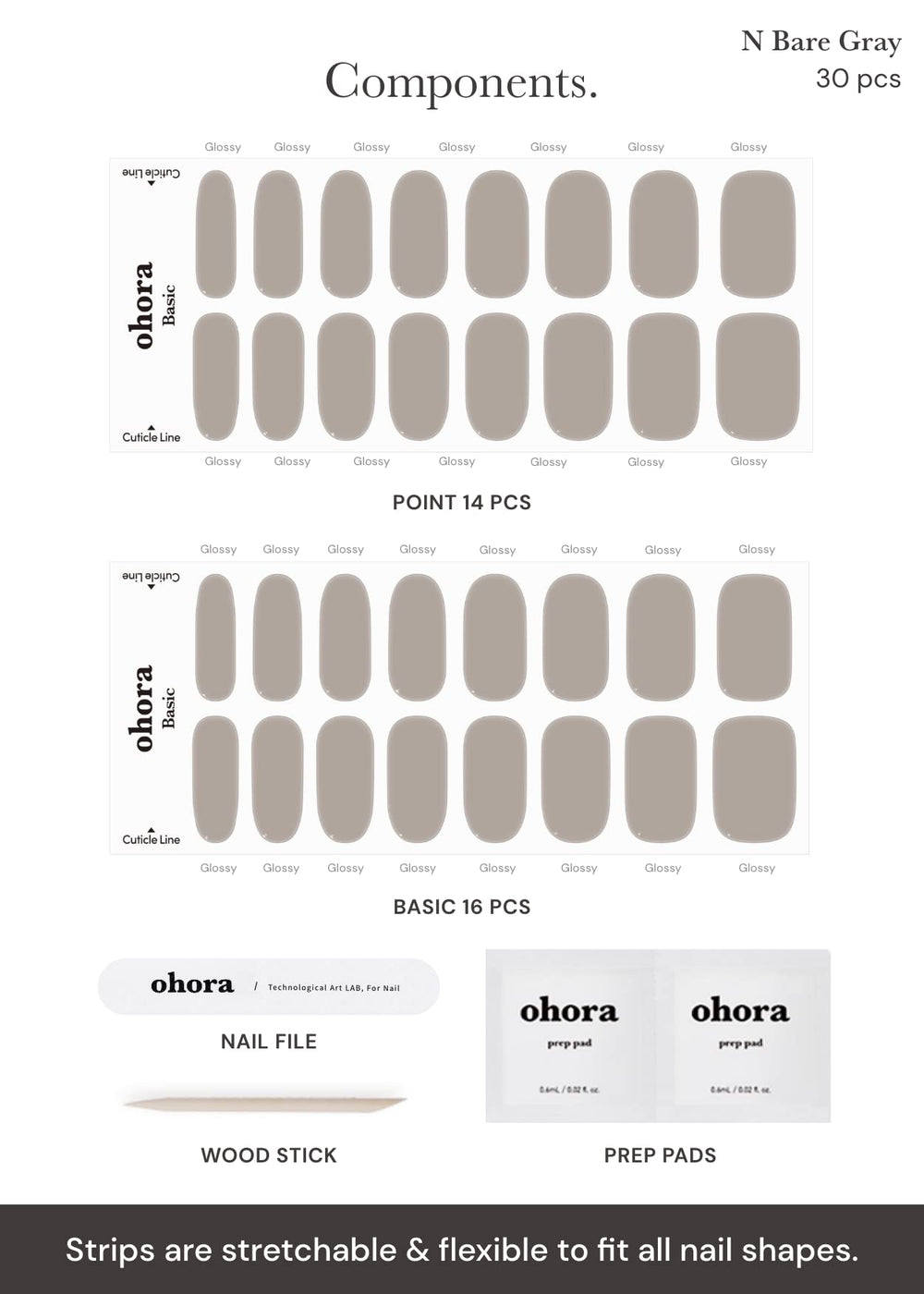 ohora size comparison layout showing 15 sizes for a precise fit on any nail