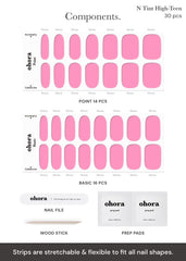 ohora spread of different strip sizes highlighting 15-size fit range for varied nail shapes benefit