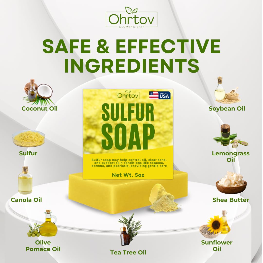 Ohrtov sulfur soap size shown in hand for scale and travel convenience
