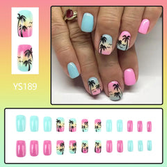 OHWODA close-up of palm tree twilight nail designs showing glossy detail and summer style
