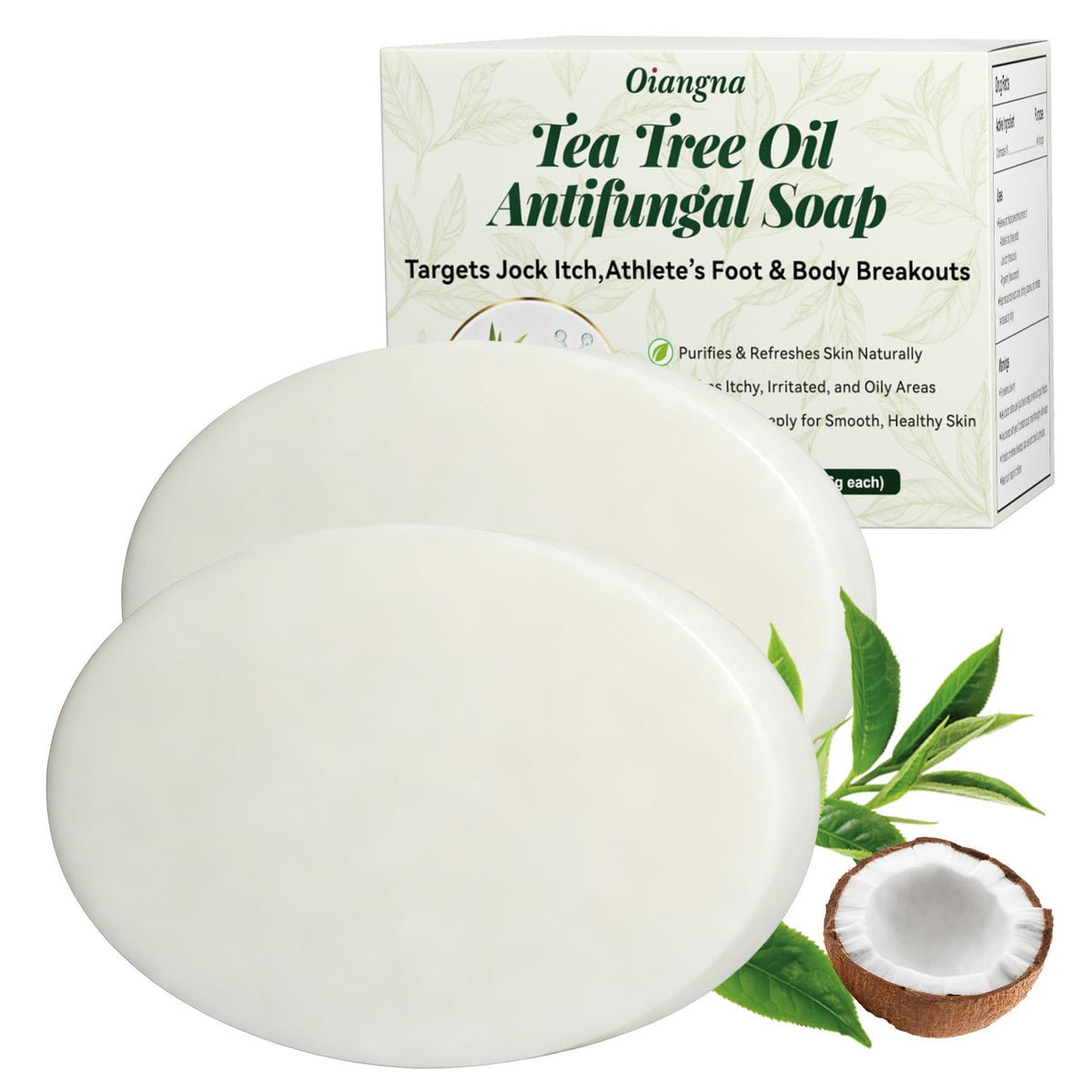 Oiangna front packaging showing tea tree antifungal soap benefits