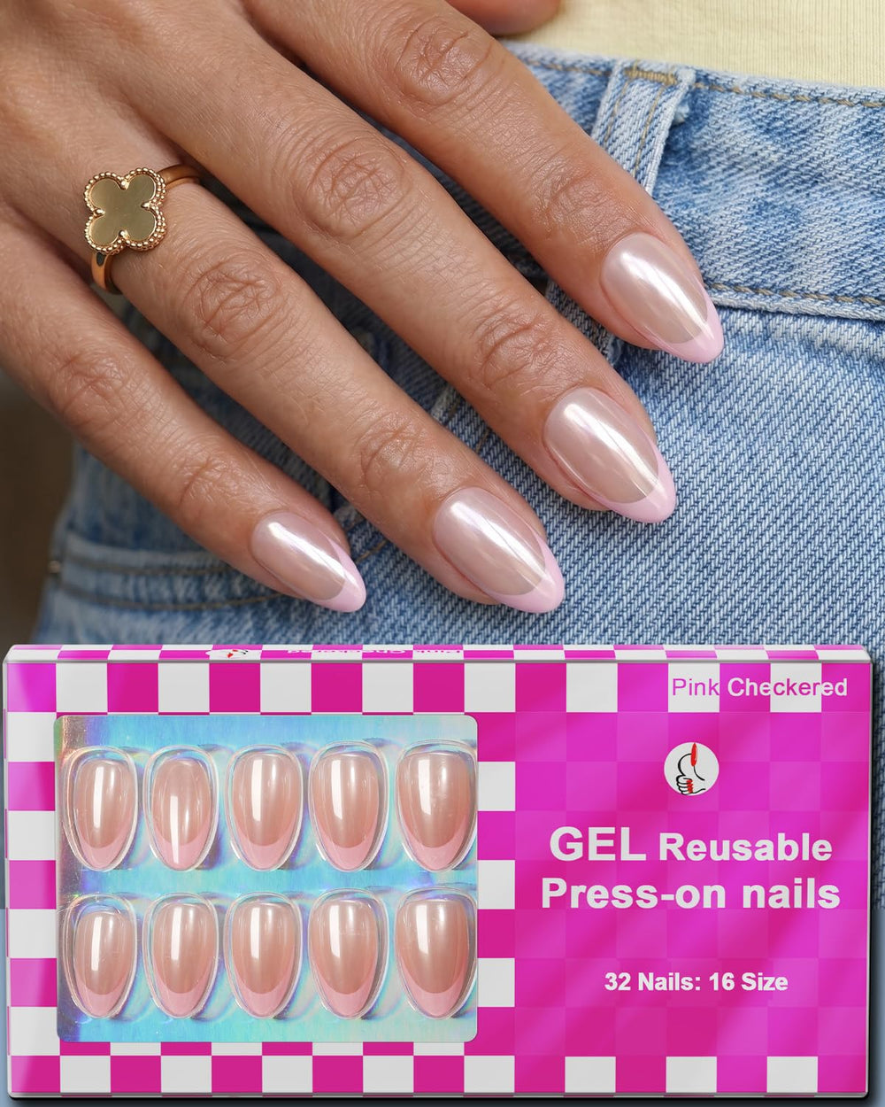 OIFEN front packaging showing chrome French pink tip nails and included kit, easy styling