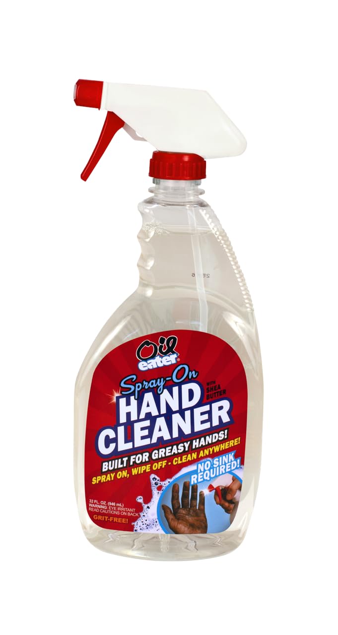 Oil Eater 32oz bottle front label showing spray design and usage benefit