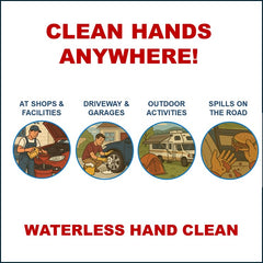 Oil Eater in-use on mechanic hands wiping grease for fast cleanup