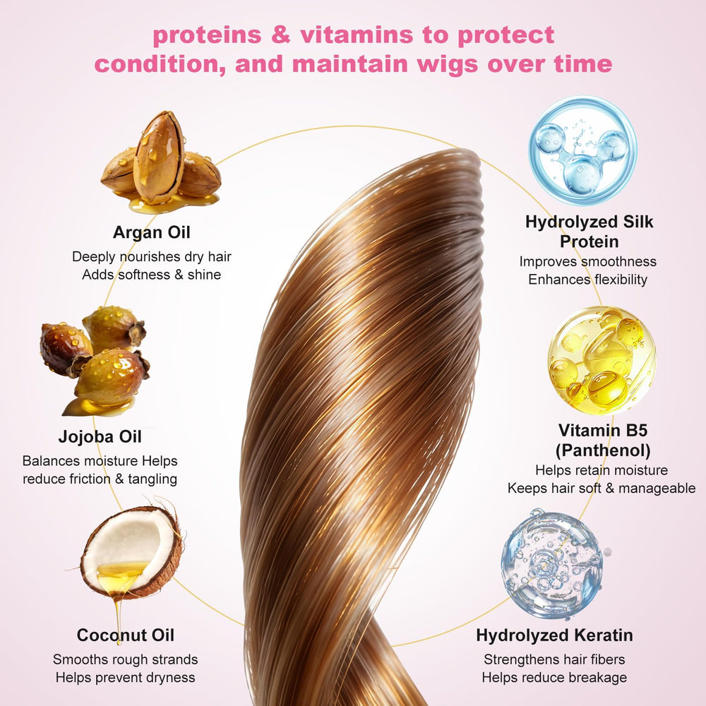 Oivolii application on a wig mannequin illustrating detangling and gentle styling help