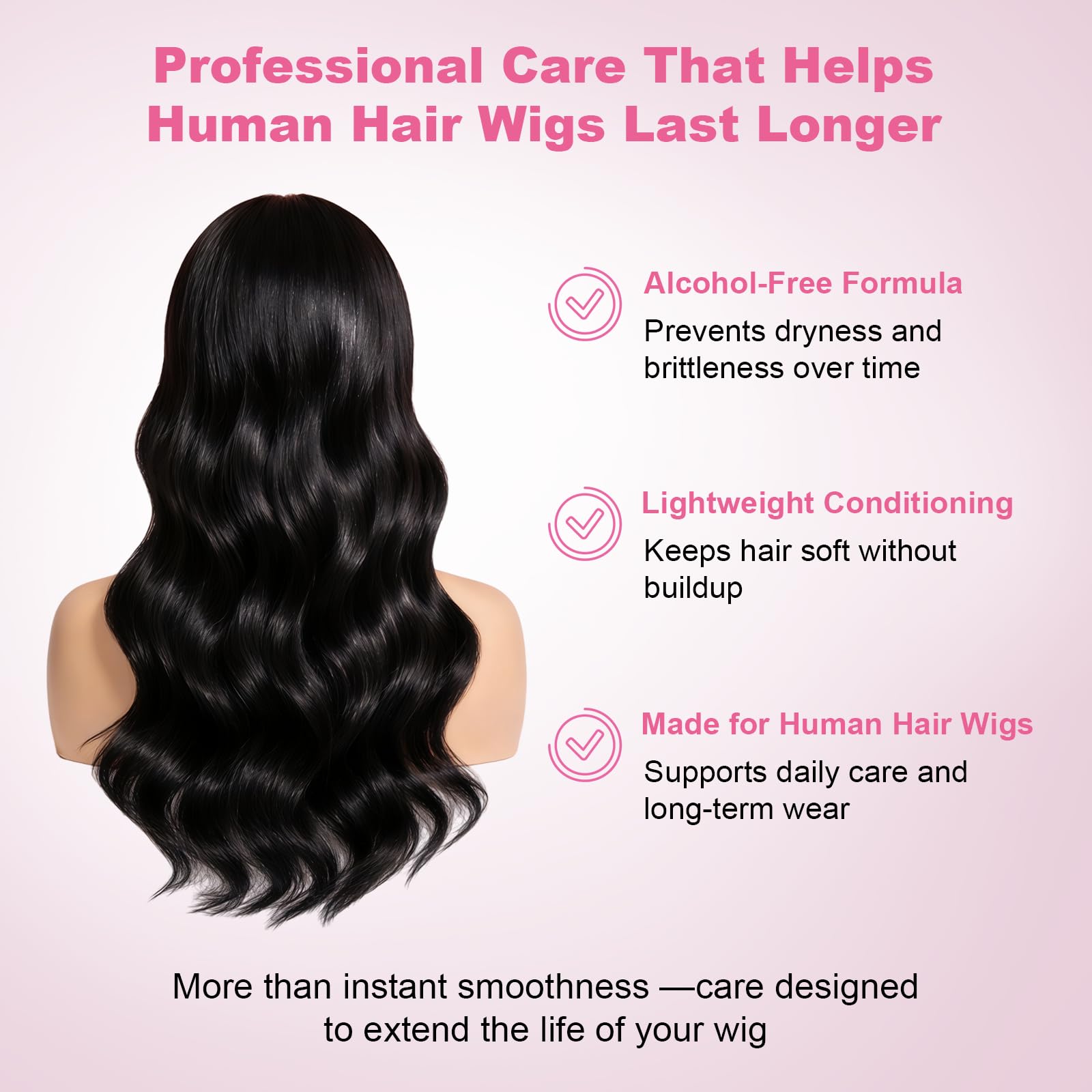 Oivolii before and after on wig ends showing reduced frizz and improved smoothness
