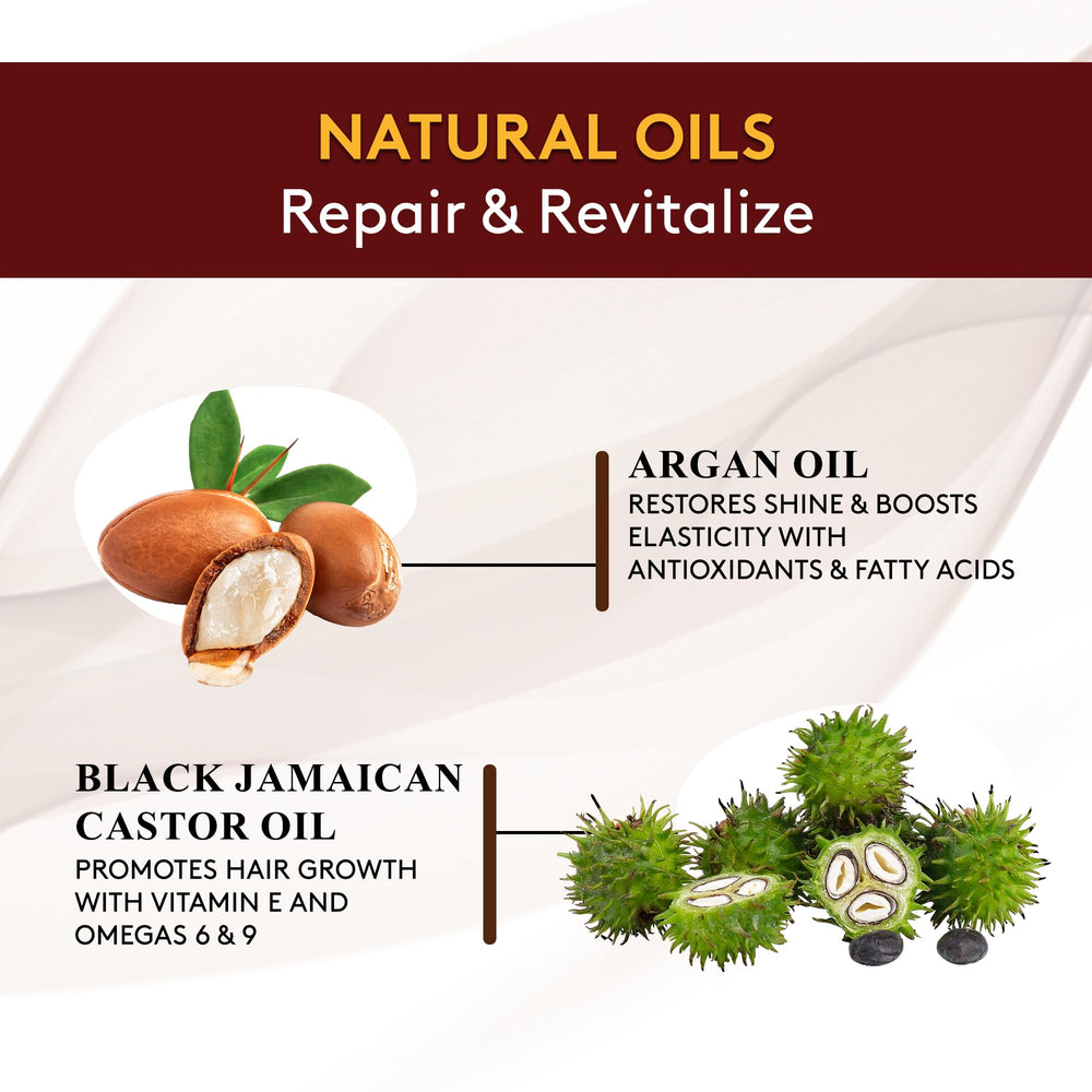 OKAY bottle label highlighting Jamaican castor oil and natural ingredients