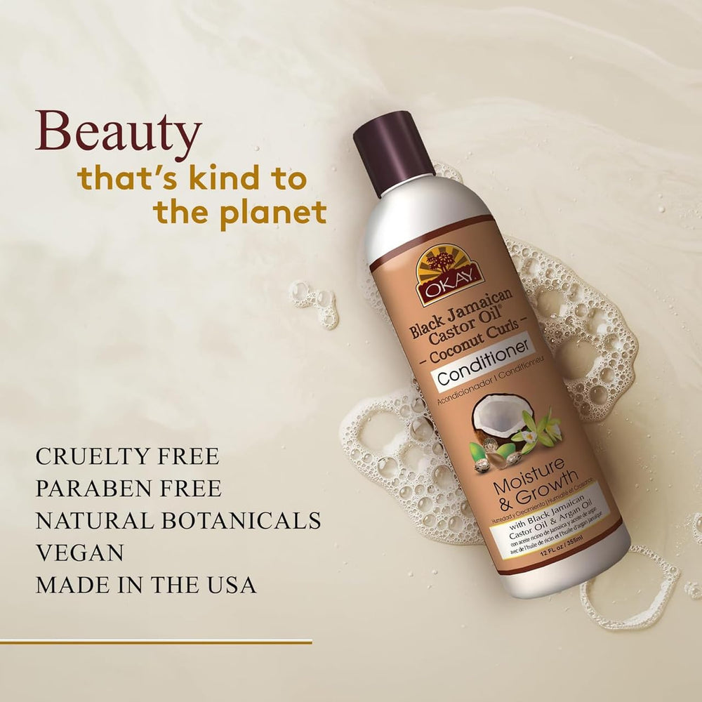 OKAY conditioner applied to hair in hand demonstrating detangling and softness benefit